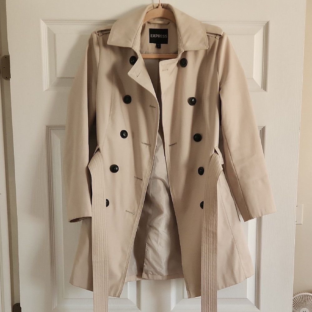 Express Women's Beige Double-Breasted Trench Coat